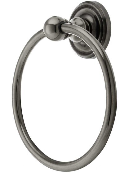 Brass Towel Ring with Classic Rosette in Antique Pewter.